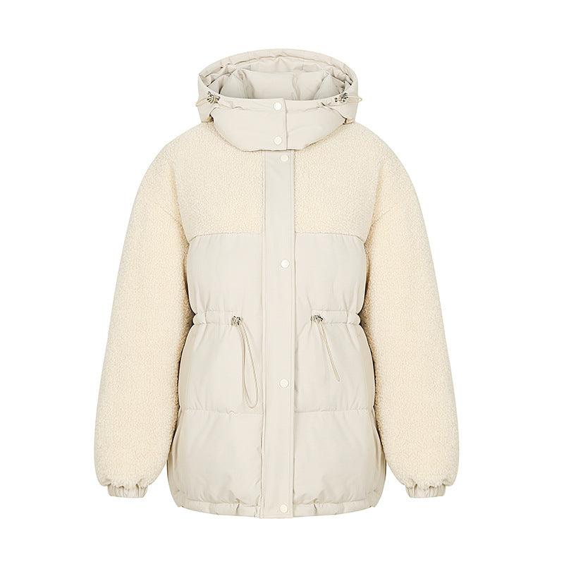 Stitching Lamb Wool Waist Drawstring Coat - AmiraMart