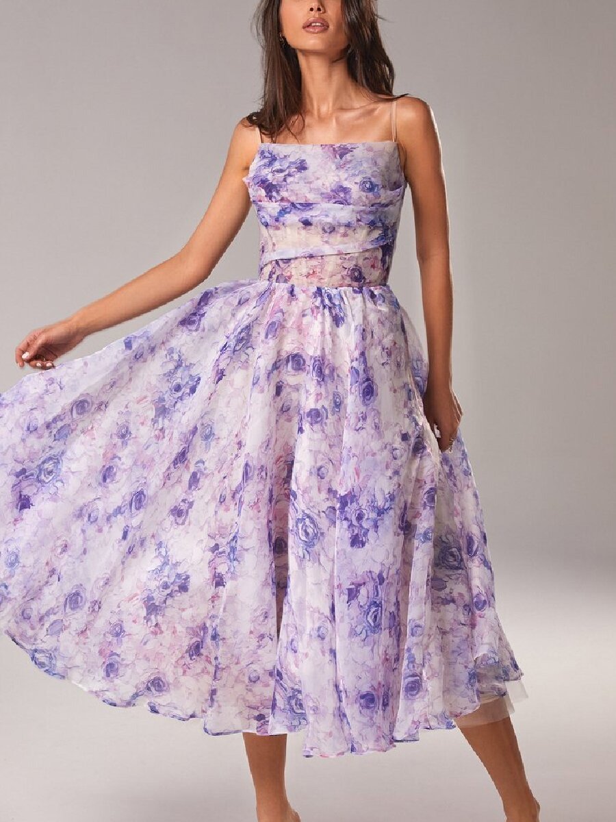 Strapless Sleeveless Printed Swing Dress - AmiraMart