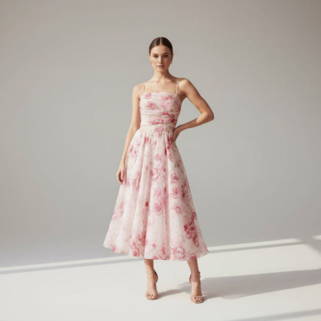 Strapless Sleeveless Printed Swing Dress - AmiraMart
