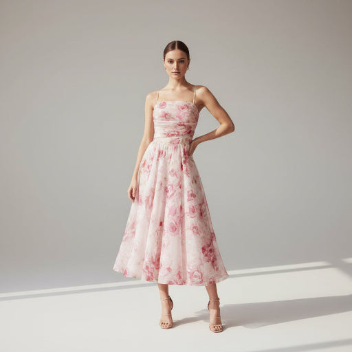 Strapless Sleeveless Printed Swing Dress - AmiraMart