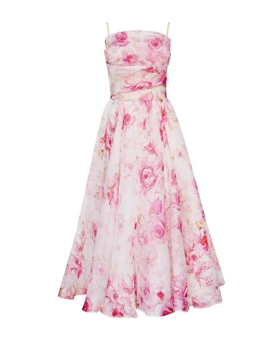 Strapless Sleeveless Printed Swing Dress - AmiraMart