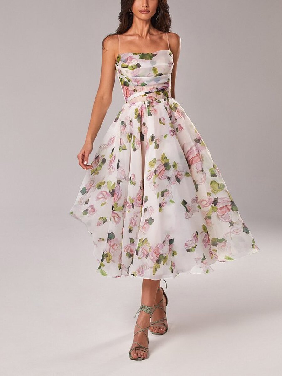 Strapless Sleeveless Printed Swing Dress - AmiraMart