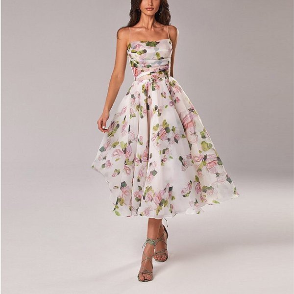 Strapless Sleeveless Printed Swing Dress - AmiraMart