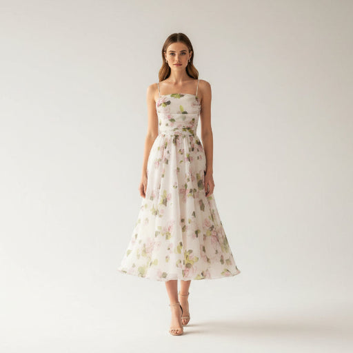Strapless Sleeveless Printed Swing Dress - AmiraMart