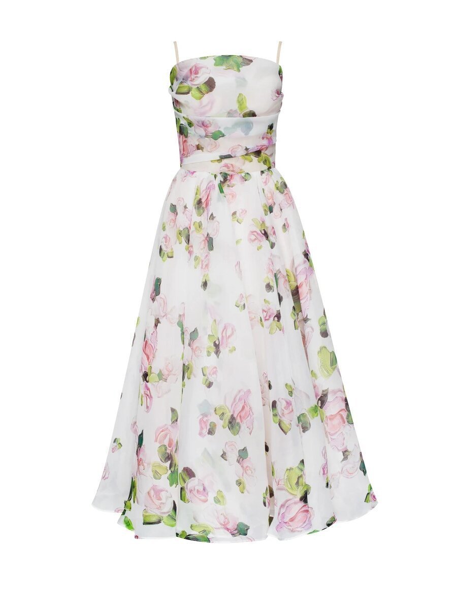 Strapless Sleeveless Printed Swing Dress - AmiraMart