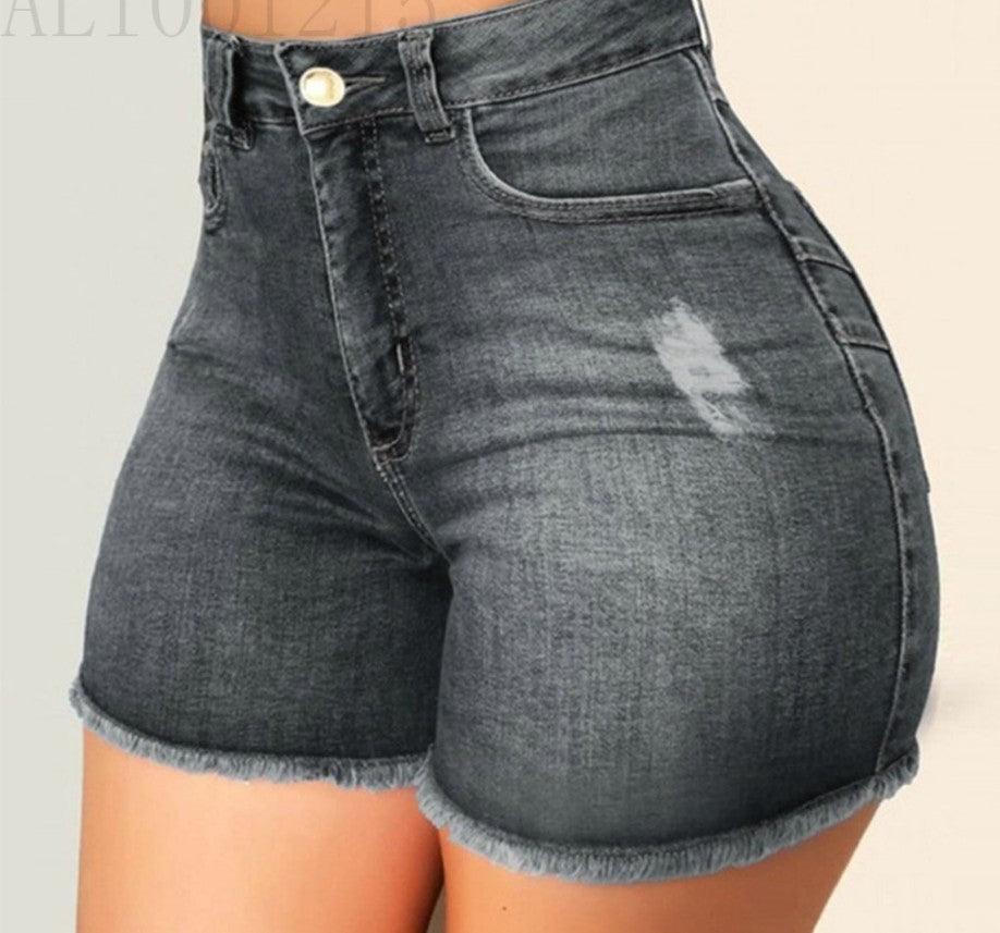 Stretch Slim Fit Ripped Tassel Denim Shorts For Women - AmiraMart