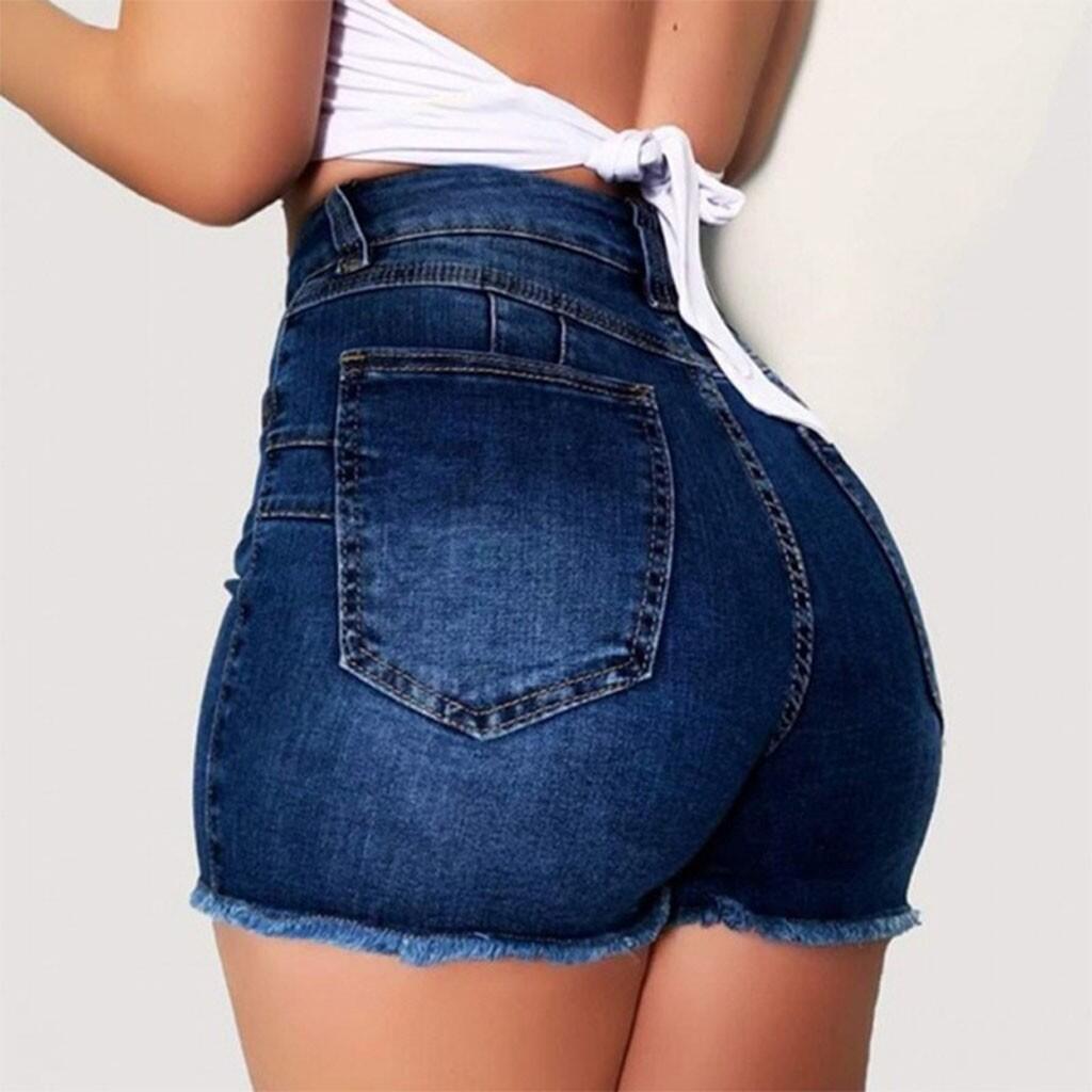Stretch Slim Fit Ripped Tassel Denim Shorts For Women - AmiraMart