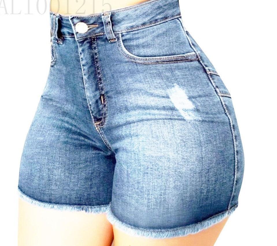 Stretch Slim Fit Ripped Tassel Denim Shorts For Women - AmiraMart