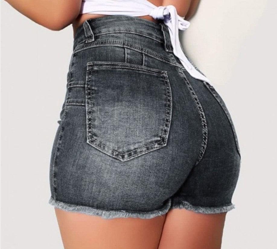 Stretch Slim Fit Ripped Tassel Denim Shorts For Women - AmiraMart