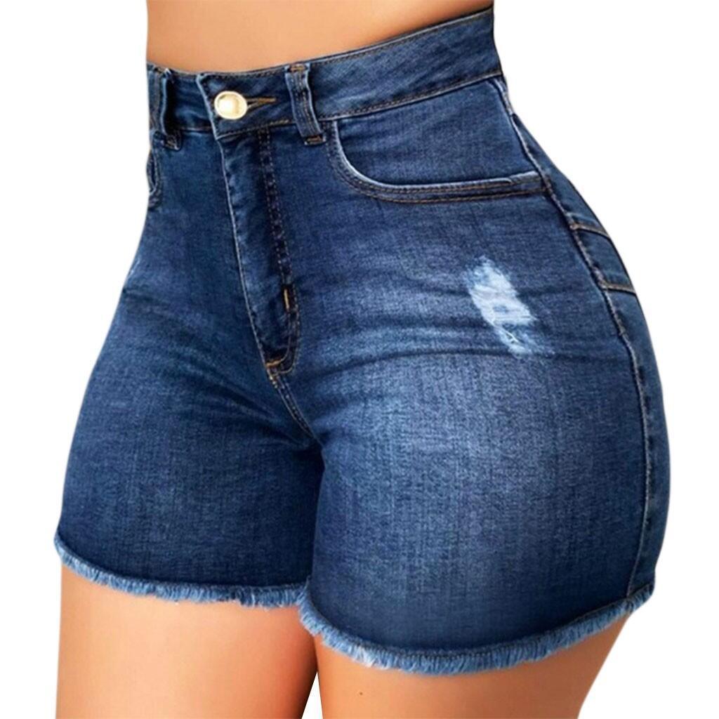 Stretch Slim Fit Ripped Tassel Denim Shorts For Women - AmiraMart