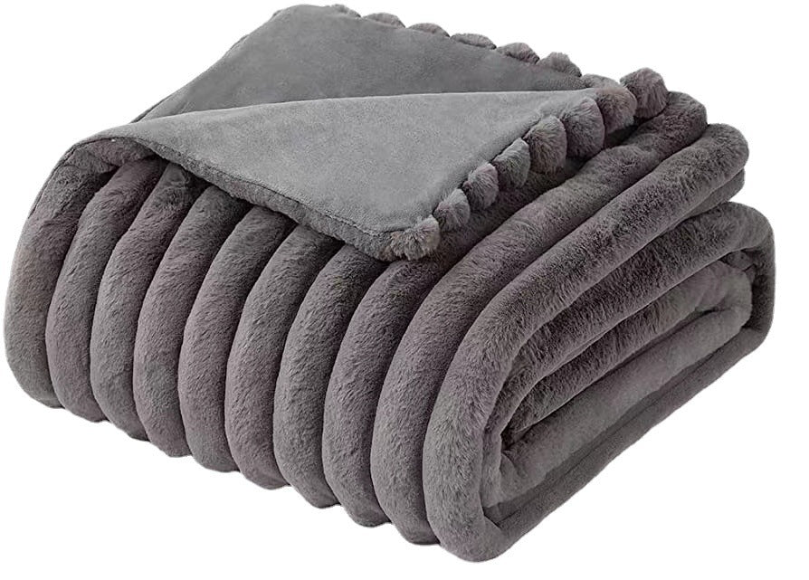 Striped Jacquard Rabbit Fur Blanket - AmiraMart