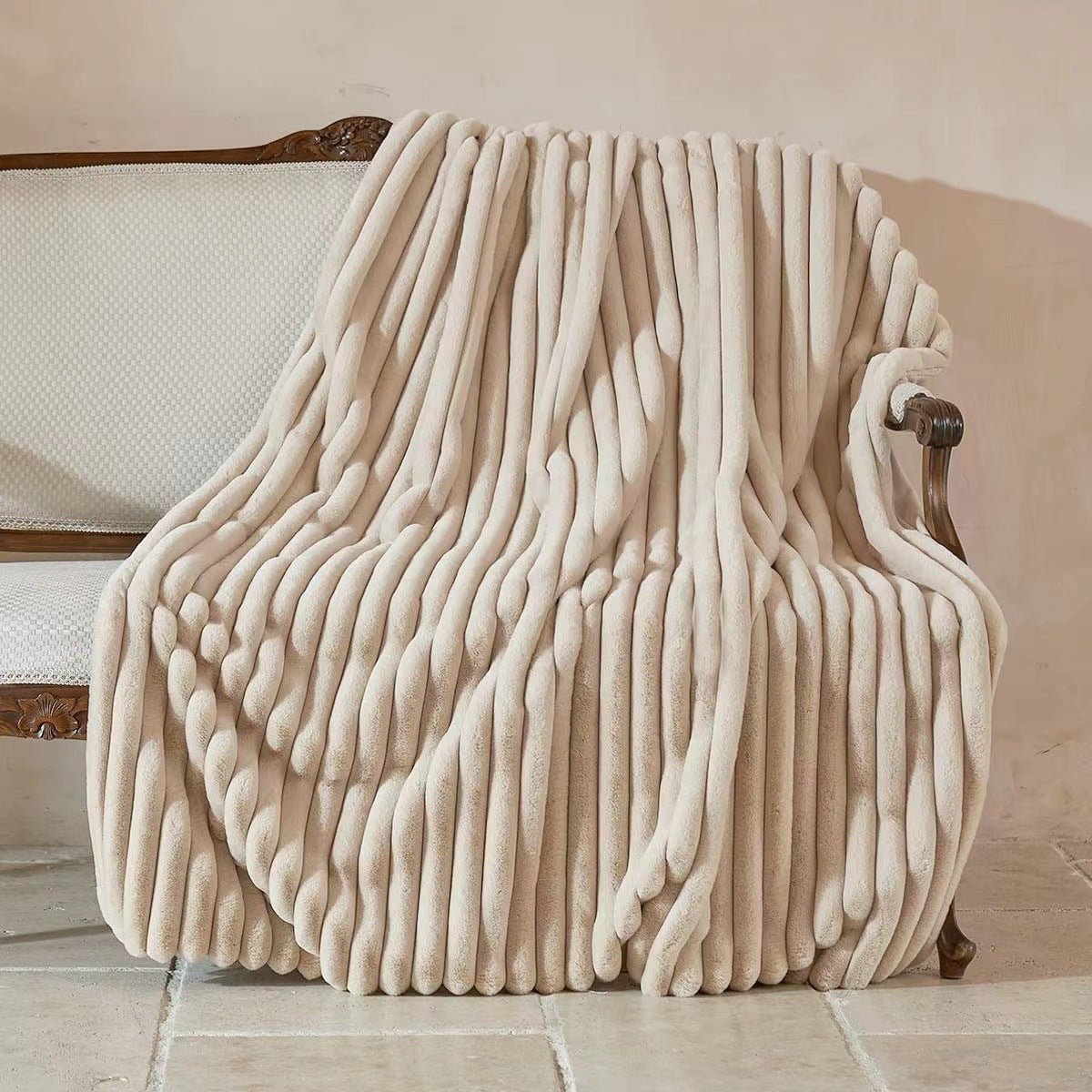 Striped Jacquard Rabbit Fur Blanket - AmiraMart