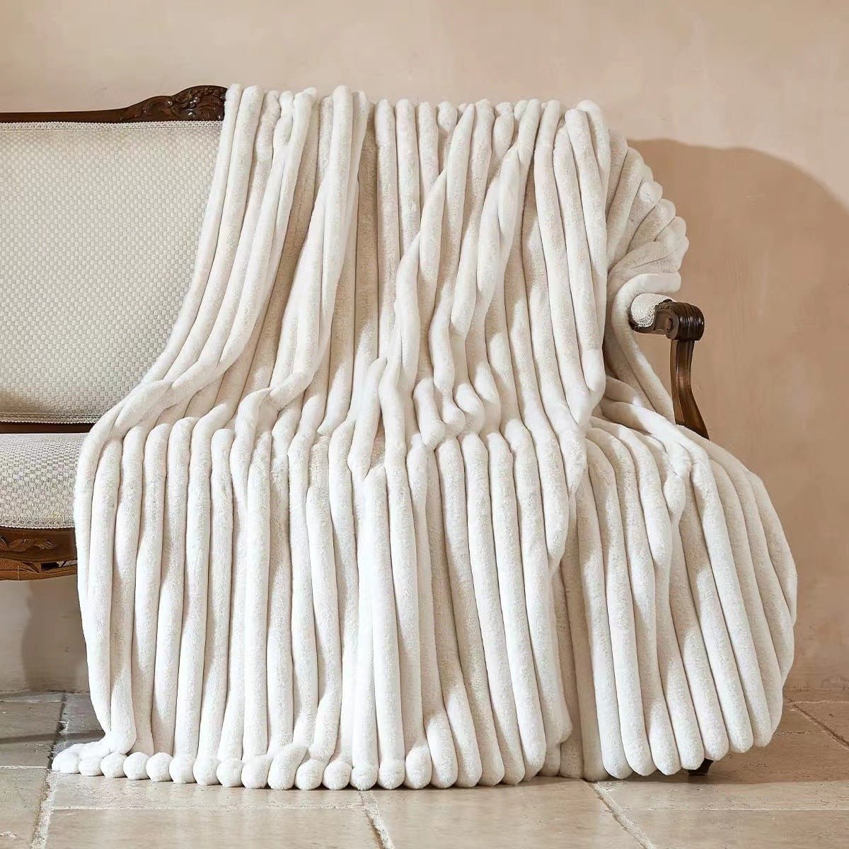 Striped Jacquard Rabbit Fur Blanket - AmiraMart
