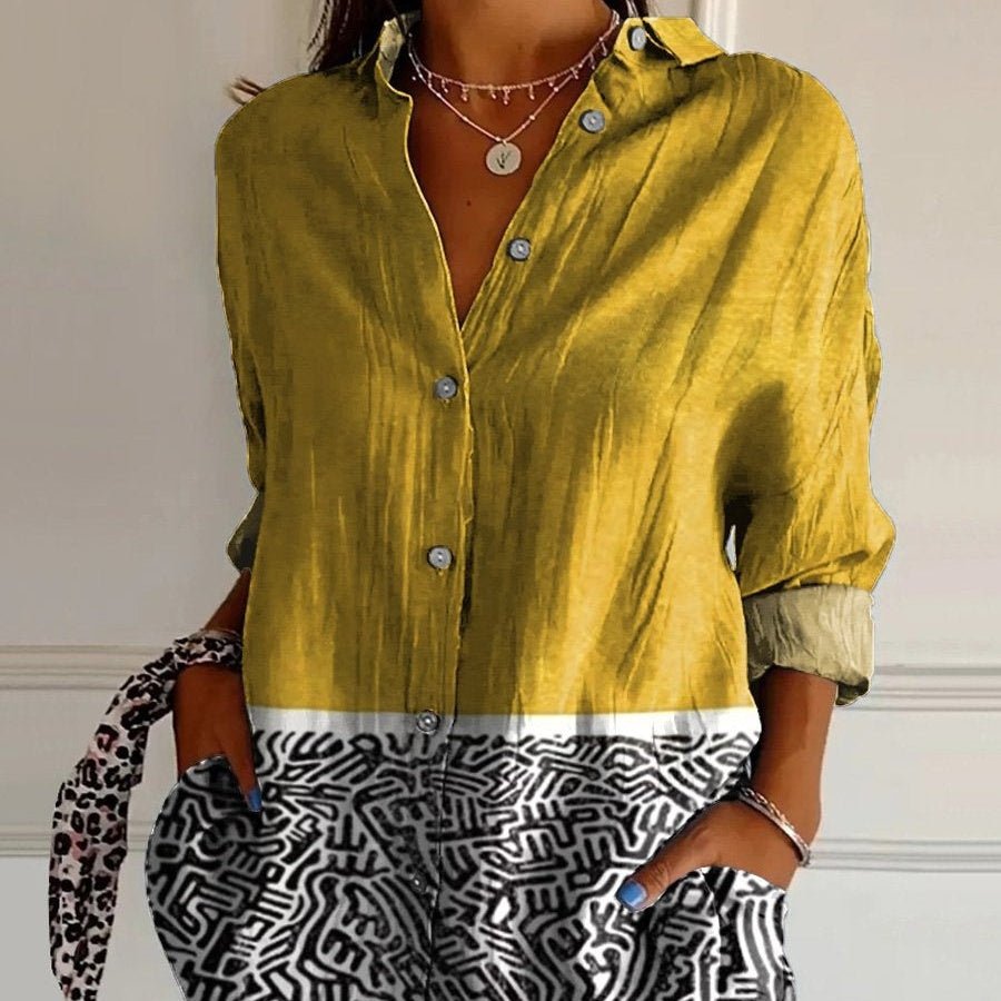 Striped Long - sleeved Shirt Women's Rainbow Cardigan Contrast Color Coat Lapel - AmiraMart