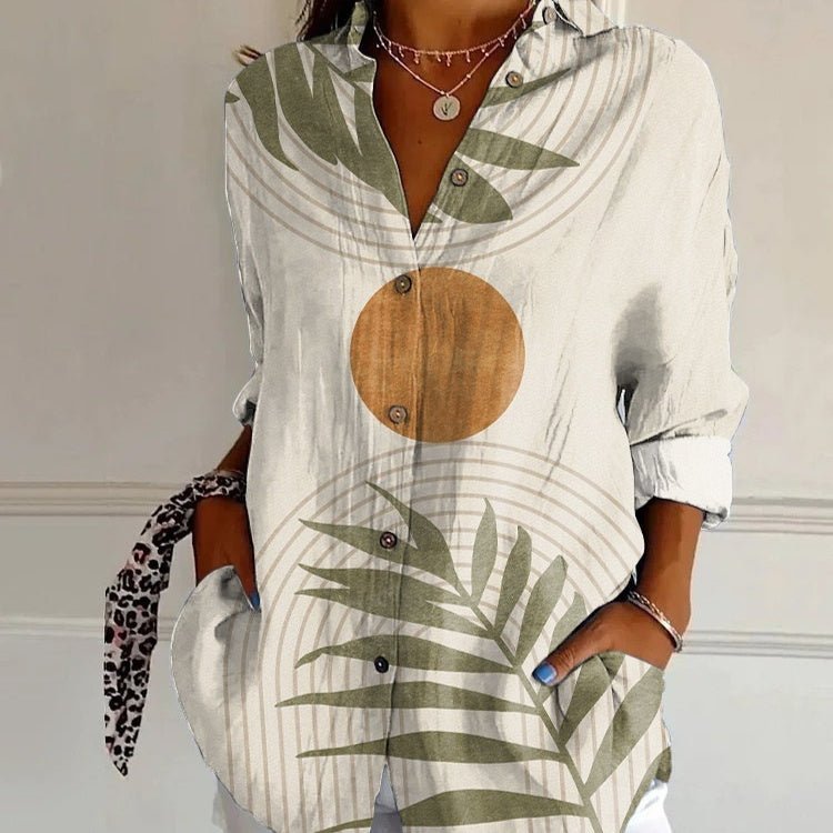 Striped Long - sleeved Shirt Women's Rainbow Cardigan Contrast Color Coat Lapel - AmiraMart