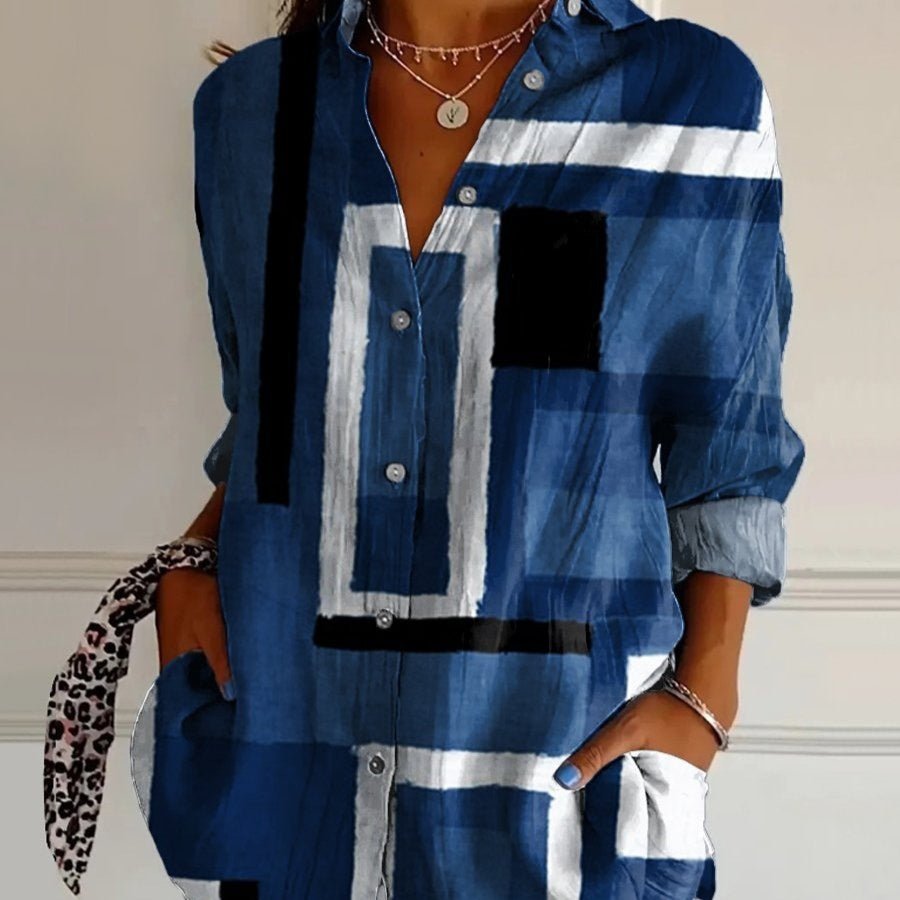 Striped Long - sleeved Shirt Women's Rainbow Cardigan Contrast Color Coat Lapel - AmiraMart