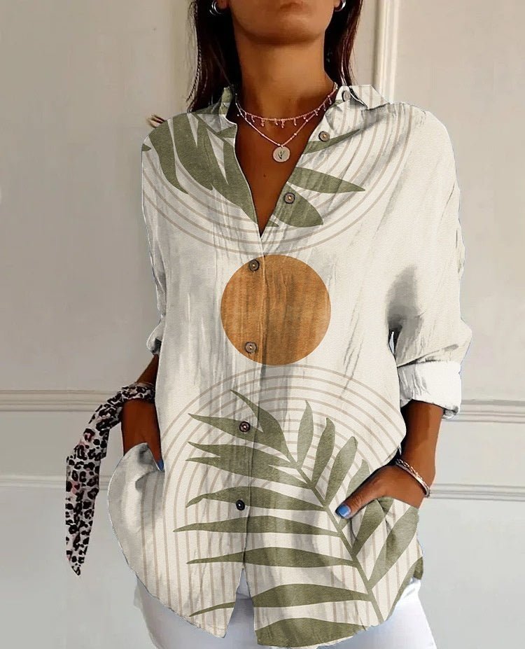 Striped Long - sleeved Shirt Women's Rainbow Cardigan Contrast Color Coat Lapel - AmiraMart