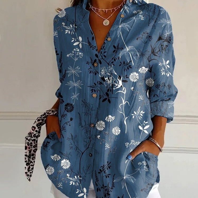 Striped Long - sleeved Shirt Women's Rainbow Cardigan Contrast Color Coat Lapel - AmiraMart