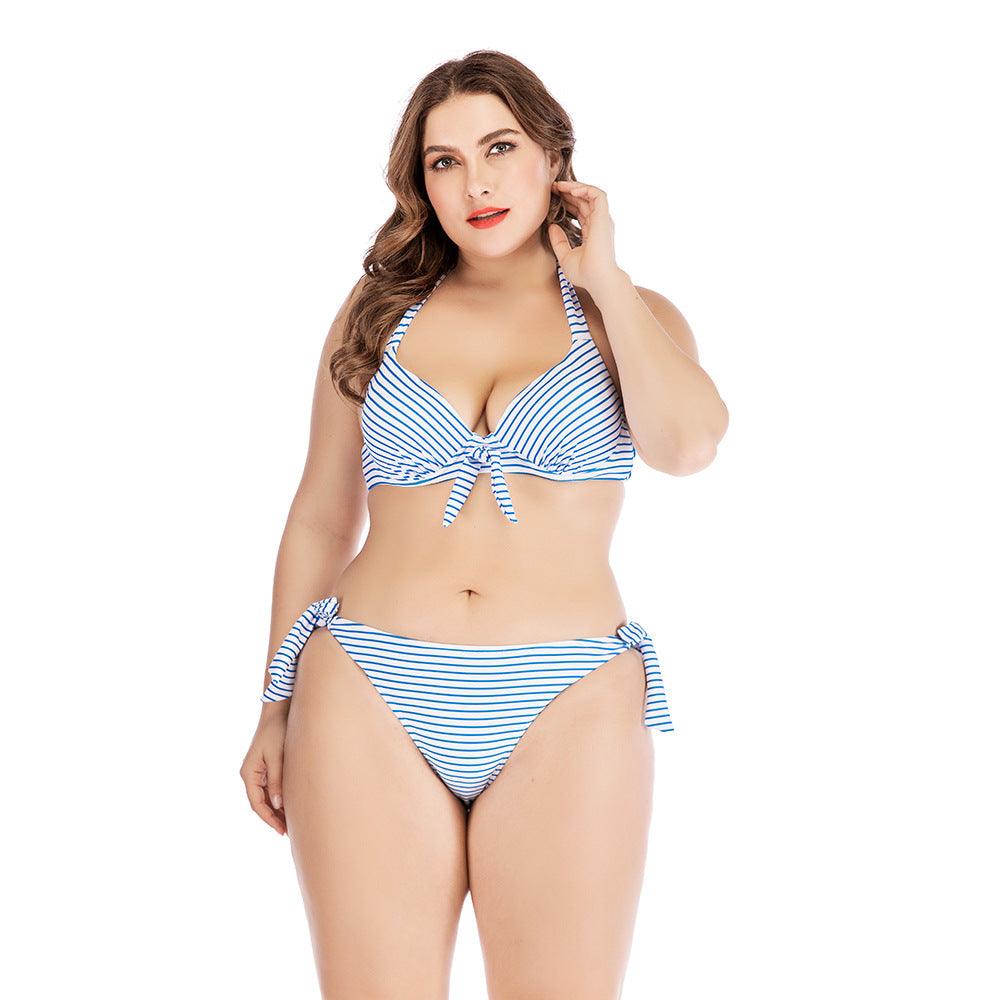 Striped printed underwire large size split swimsuit - AmiraMart