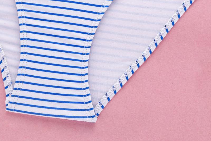 Striped printed underwire large size split swimsuit - AmiraMart