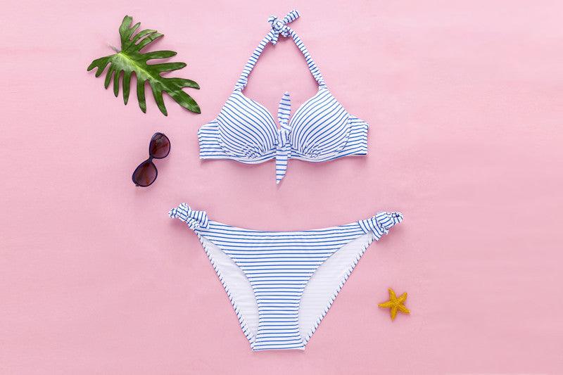 Striped printed underwire large size split swimsuit - AmiraMart