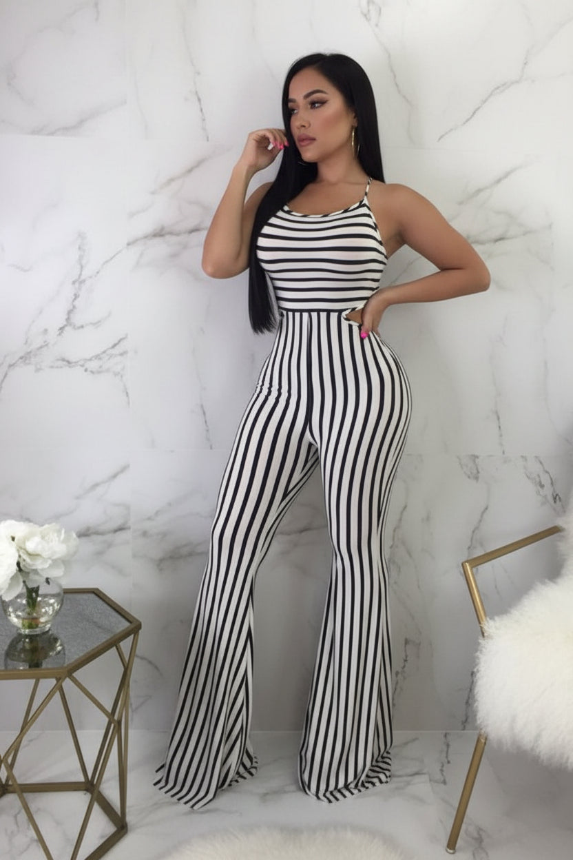 Striped slim - fit jumpsuit women - AmiraMart