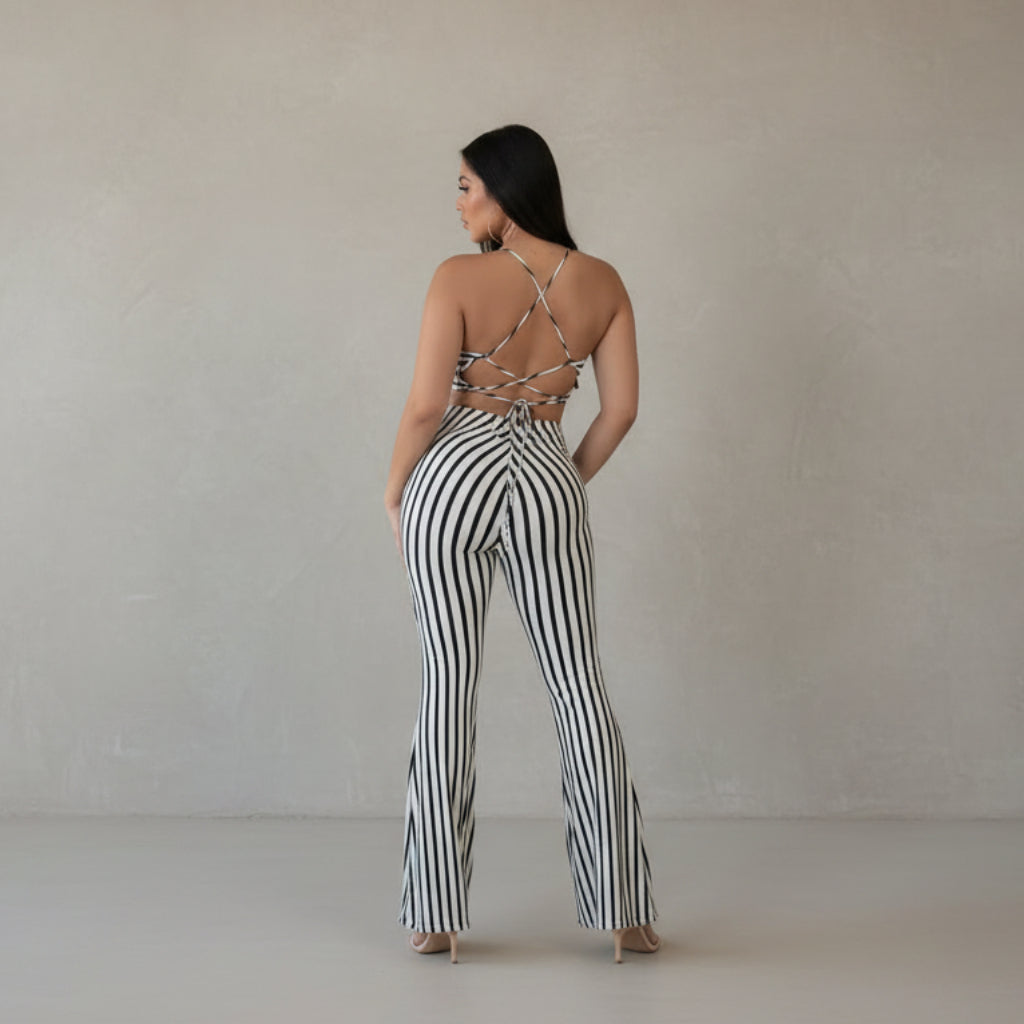 Striped slim - fit jumpsuit women - AmiraMart