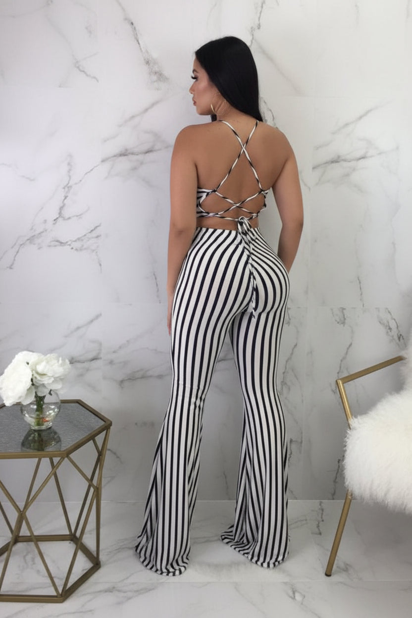 Striped slim - fit jumpsuit women - AmiraMart