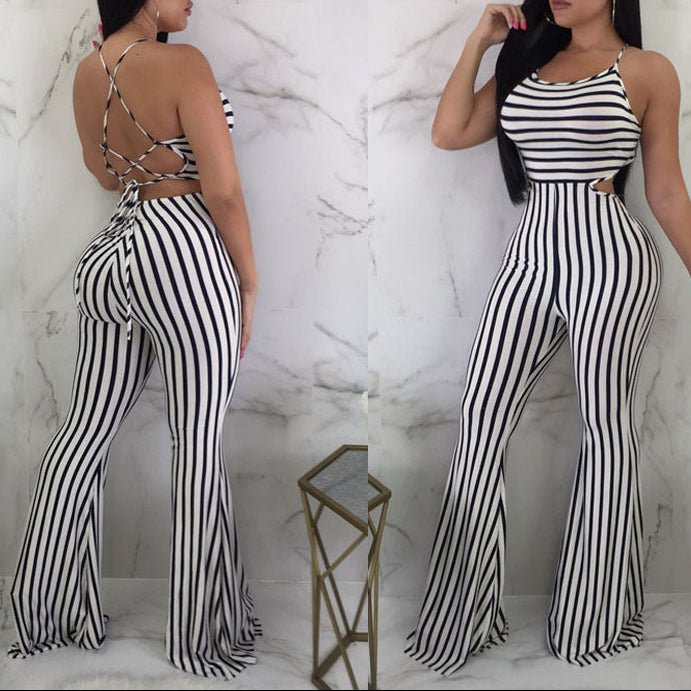 Striped slim - fit jumpsuit women - AmiraMart