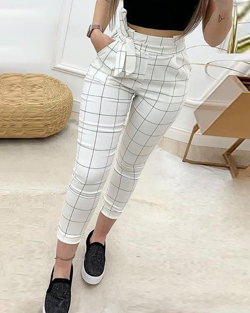 Stylish Women's White Plaid Pants | Timeless Elegance - AmiraMart