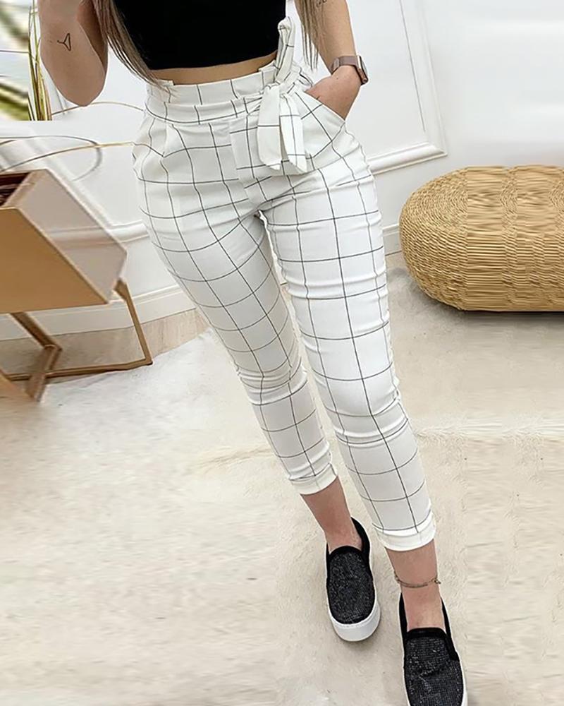 Stylish Women's White Plaid Pants | Timeless Elegance - AmiraMart