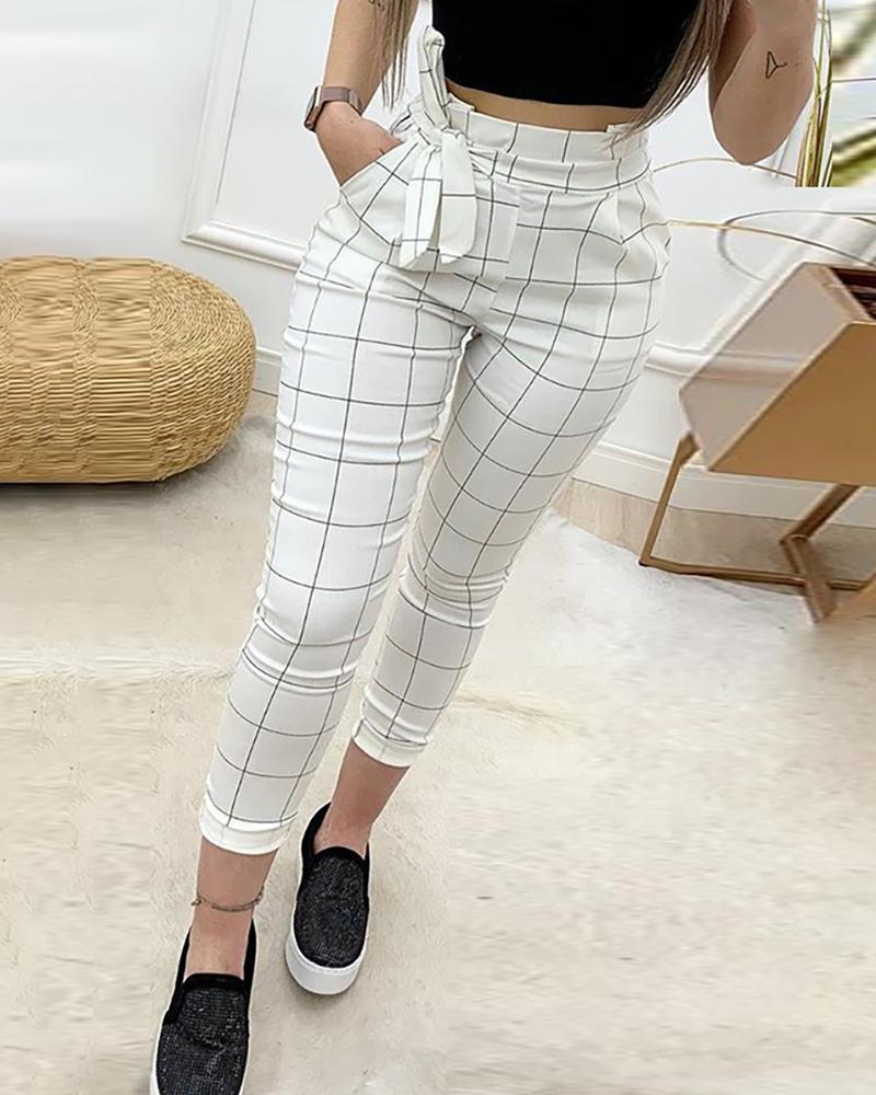 Stylish Women's White Plaid Pants | Timeless Elegance - AmiraMart