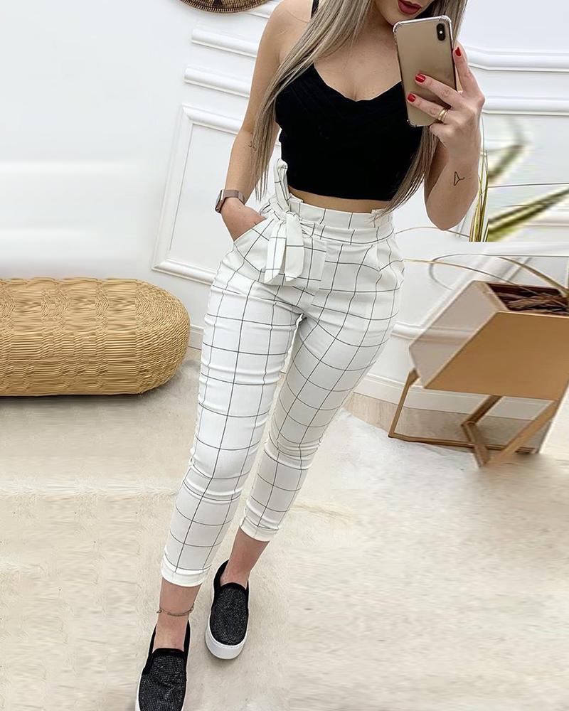 Stylish Women's White Plaid Pants | Timeless Elegance - AmiraMart