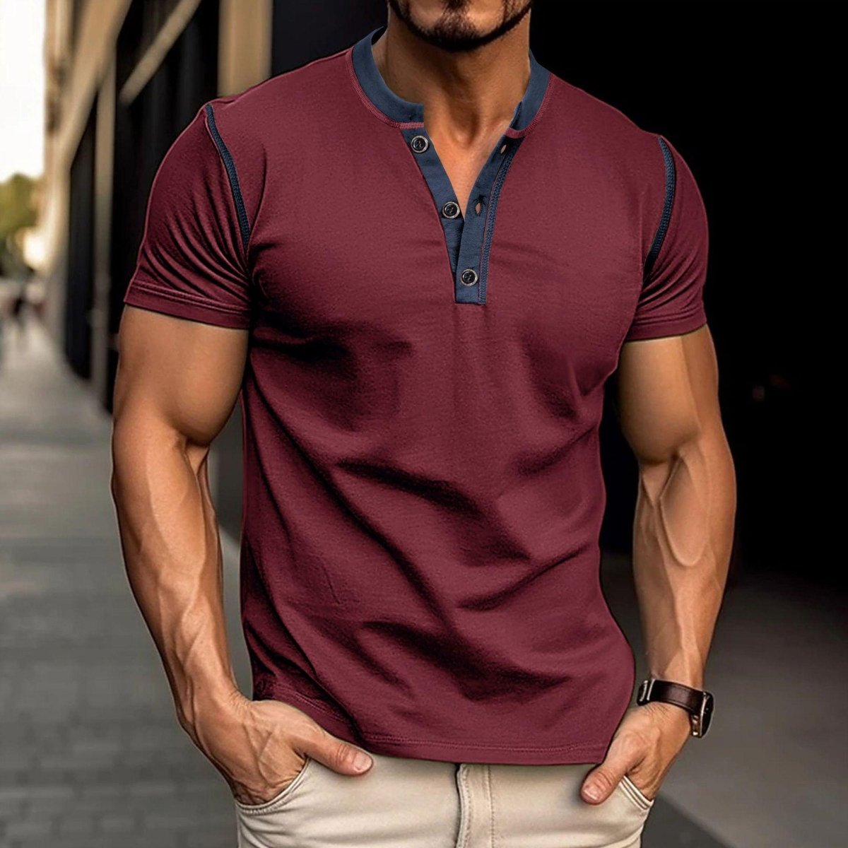 Summer Button V - neck T-shirt - AmiraMart