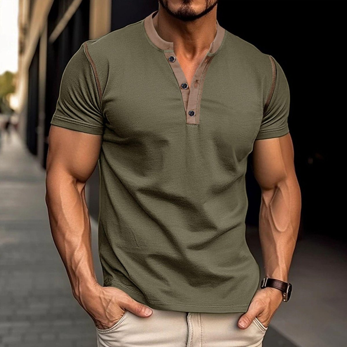 Summer Button V - neck T-shirt - AmiraMart