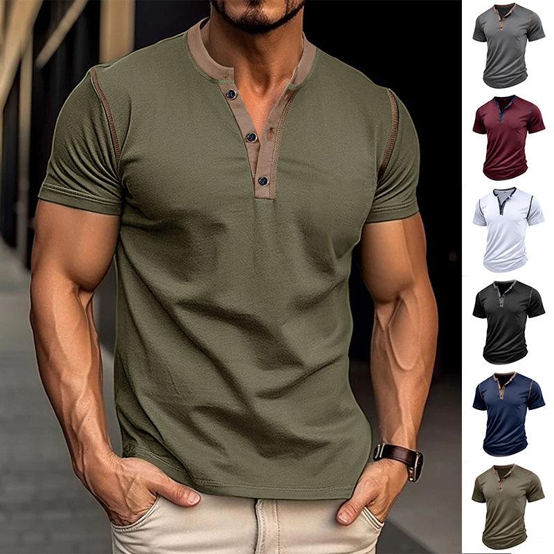 Summer Button V - neck T-shirt - AmiraMart