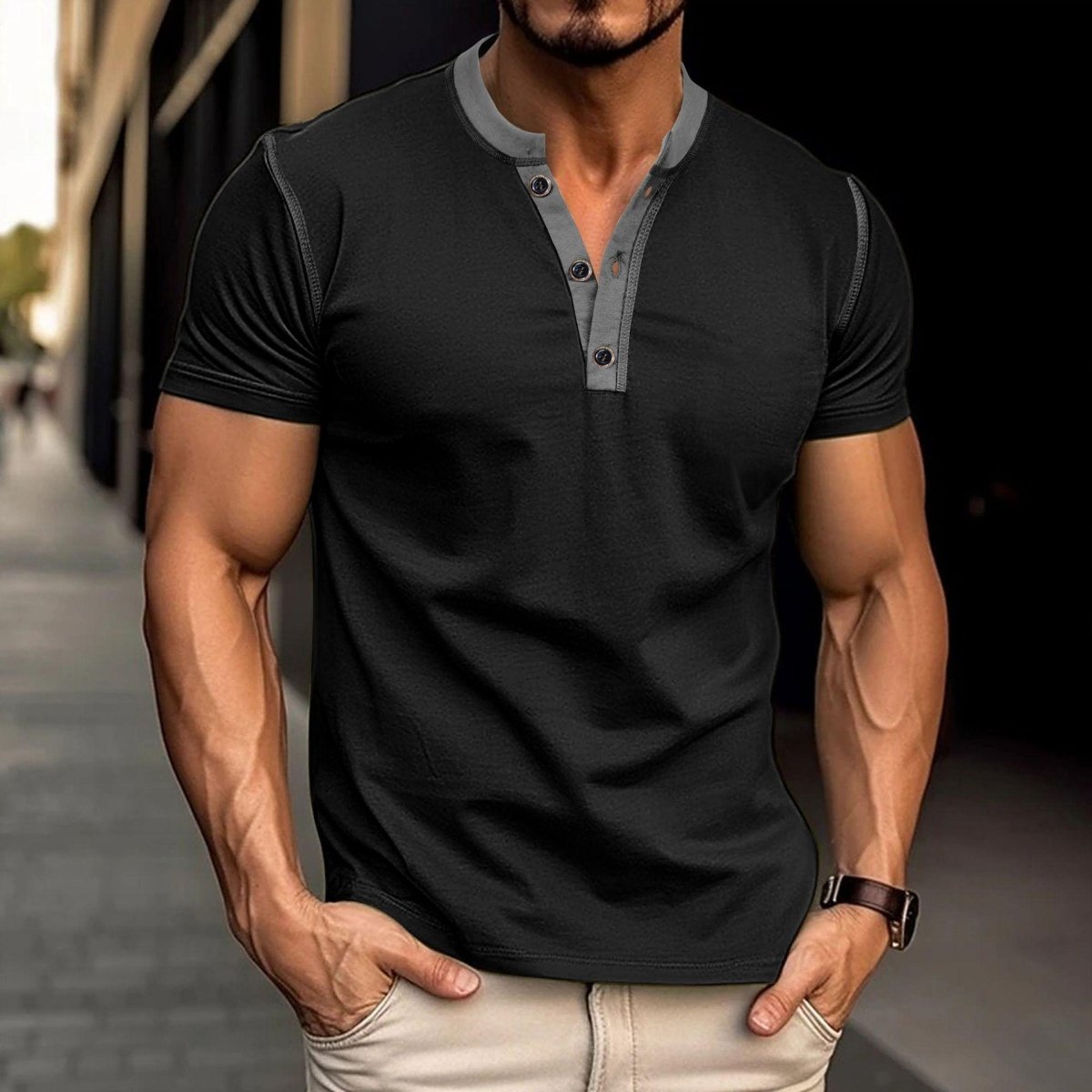 Summer Button V - neck T-shirt - AmiraMart