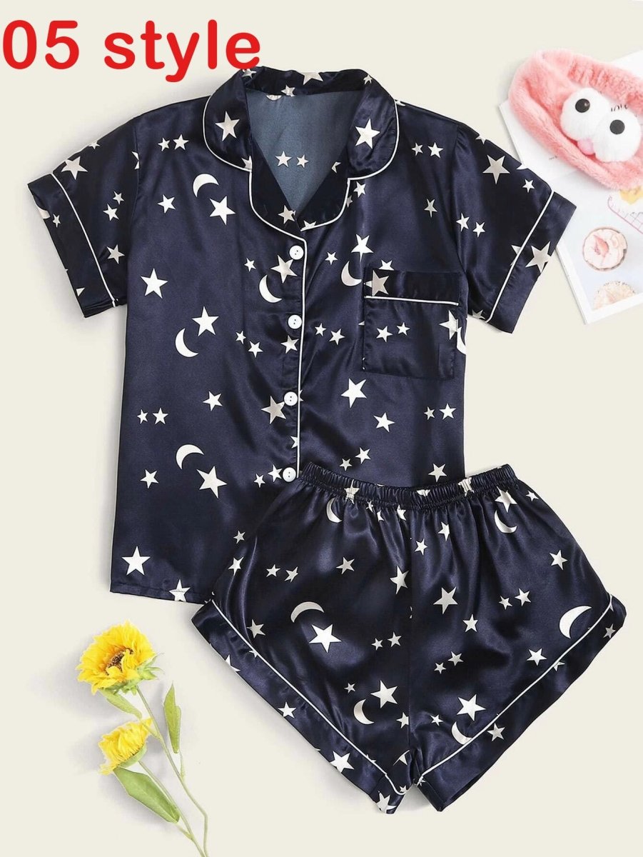 Print V - Neck Stretch Lingerie Female Sleepwear - AmiraMart