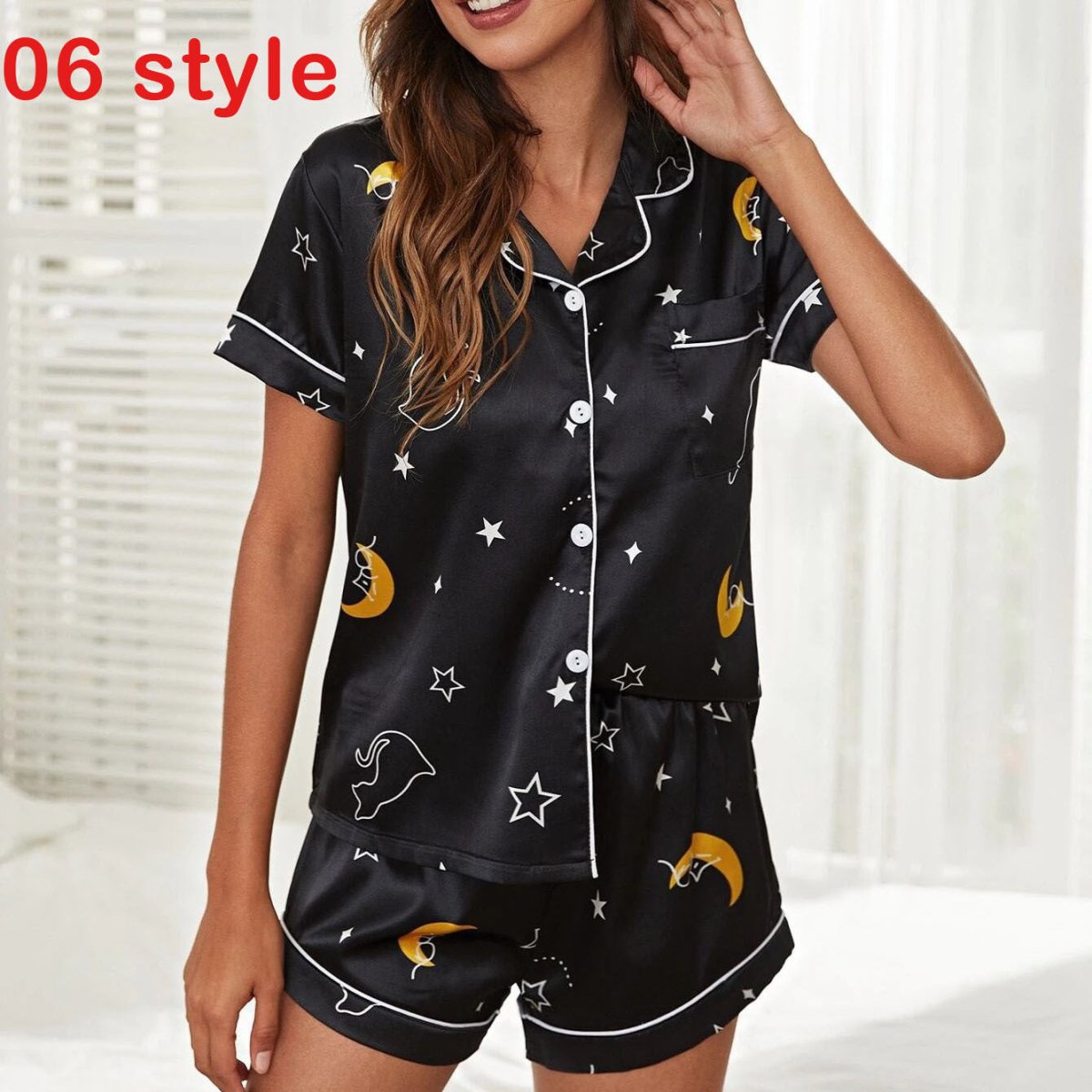 Print V - Neck Stretch Lingerie Female Sleepwear - AmiraMart
