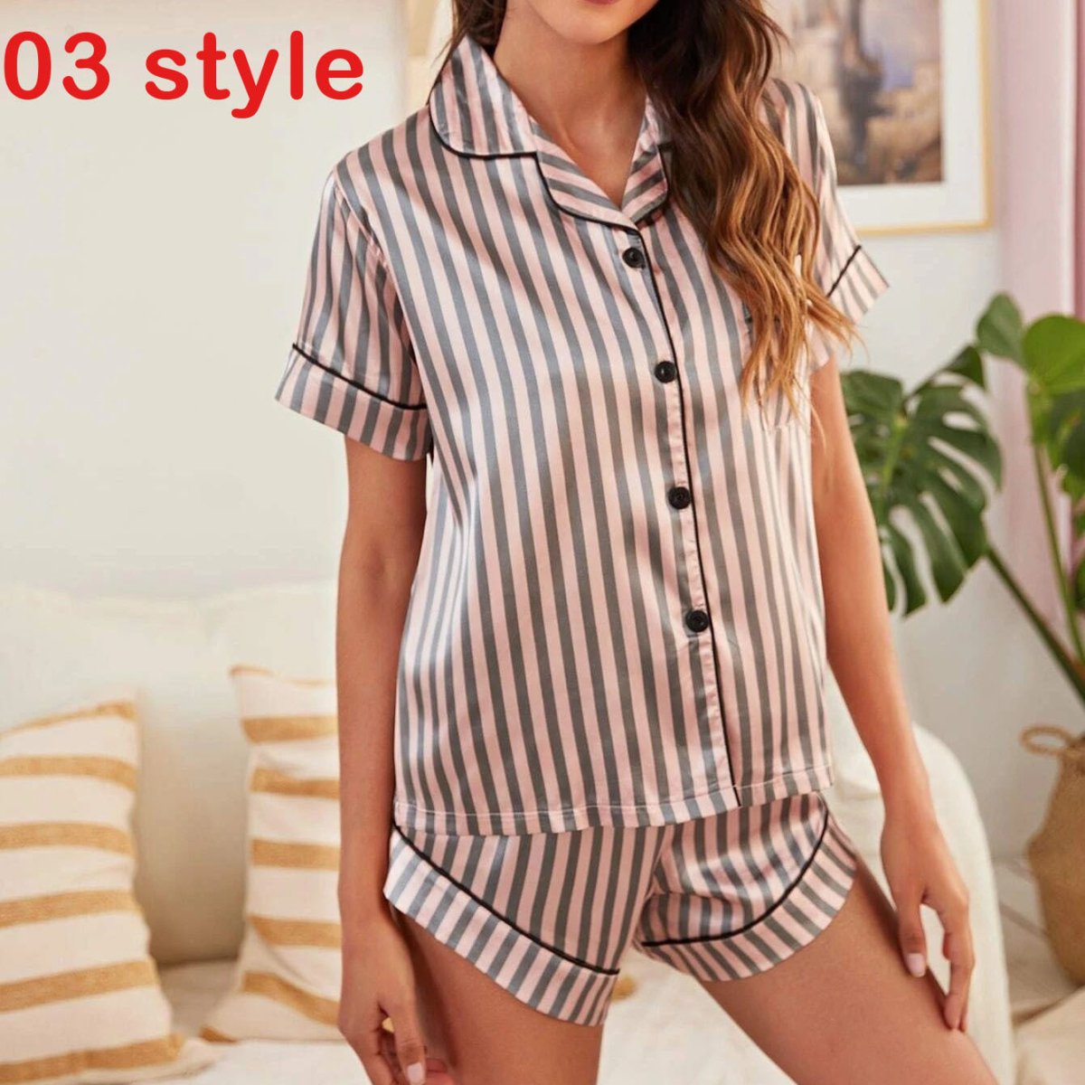 Print V - Neck Stretch Lingerie Female Sleepwear - AmiraMart