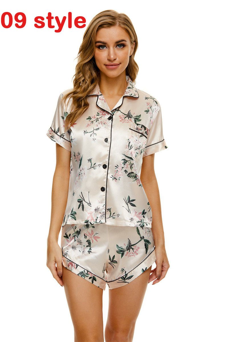 Print V - Neck Stretch Lingerie Female Sleepwear - AmiraMart