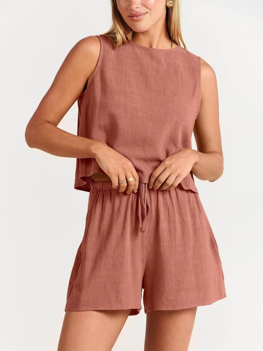 Summer Sleeveless Tops And Drawstring Shorts Fashion Suit - AmiraMart