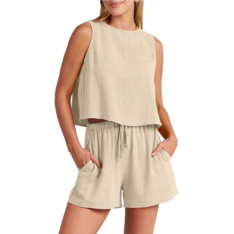 Summer Sleeveless Tops And Drawstring Shorts Fashion Suit - AmiraMart