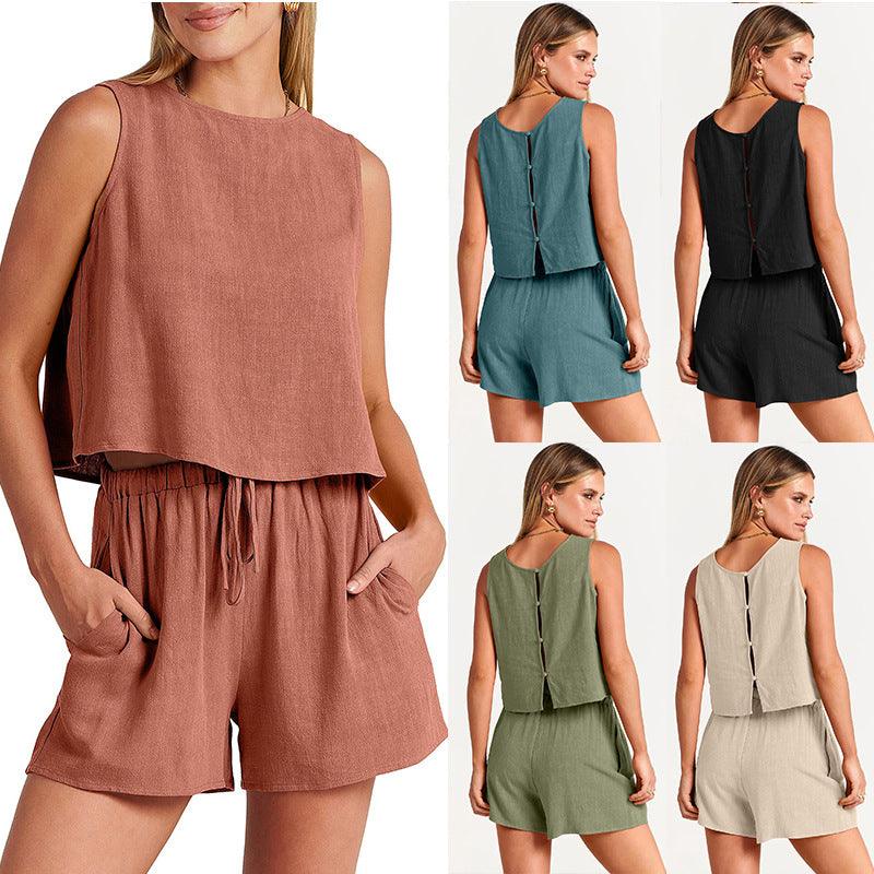 Summer Sleeveless Tops And Drawstring Shorts Fashion Suit - AmiraMart
