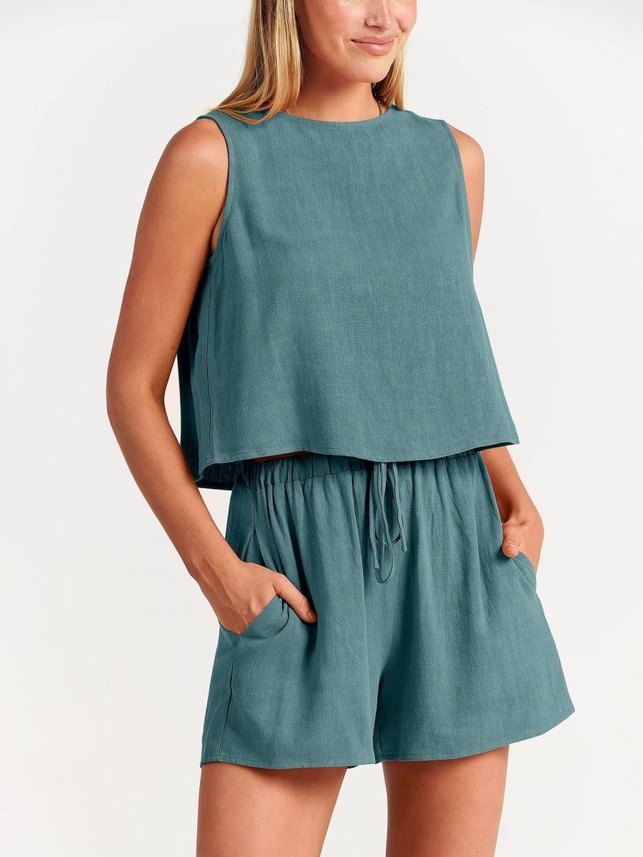 Summer Sleeveless Tops And Drawstring Shorts Fashion Suit - AmiraMart