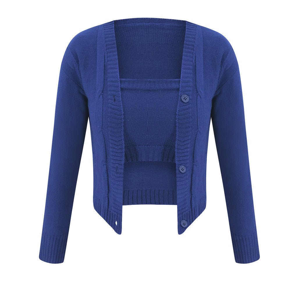 Sweater cardigan short skirt three piece set - AmiraMart