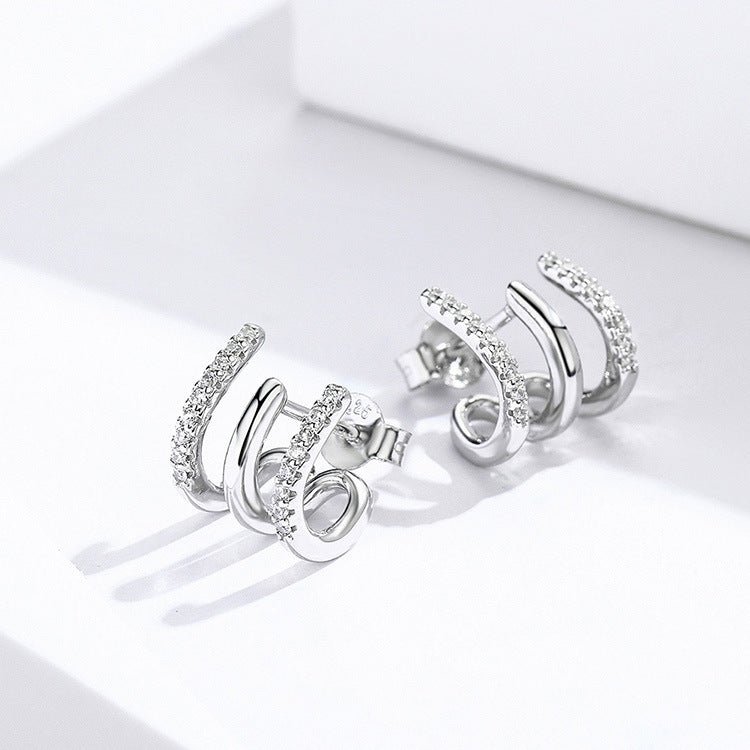 Three - layer silver earrings - AmiraMart