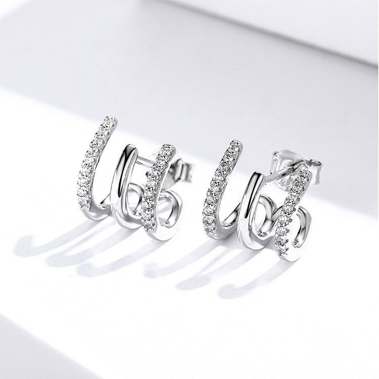 Three - layer silver earrings - AmiraMart
