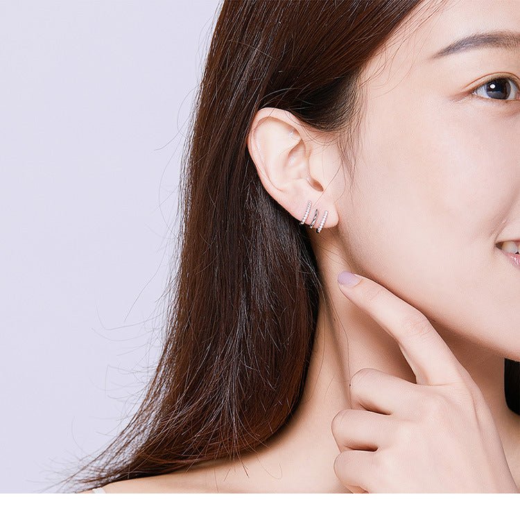 Three - layer silver earrings - AmiraMart
