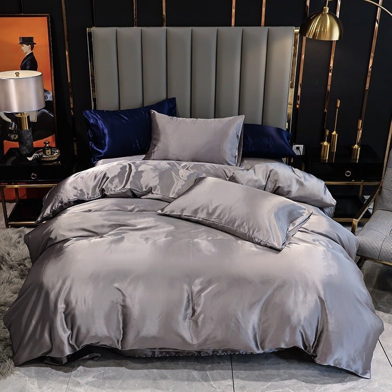 Three - Piece Set Of Imitation Silk Satin Bedding Home Textile Quilt Cover And Pillowcase - AmiraMart